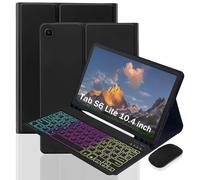 Étui de protection avec clavier pour Samsung Galaxy Tab S6 Lite 10,4" - Rétroéclairage 3 couleurs - Clavier amovible avec porte-stylet S et souris - Idéal pour les voyages et le bureau mobile