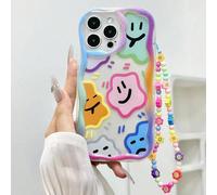 Étui de protection avec peinture à l'huile imprimée d'un visage souriant et une chaîne avec visage souriant, compatible avec iPhone 15, , , , Redmi 11, K40 Pro, 12 Pro, 12/12X, Note 11, 9a, 9c, Polox3