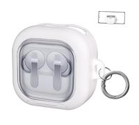 Étui de Protection avec Support pour Samsung Buds4 / Buds4 Pro : Protection Contre Les Chutes, Coque Rigide en PC résistante aux Chocs Couvrant l'ensemble de l'appareil, avec Porte-clés (Blanc)