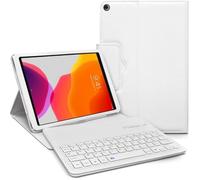 Étui de Protection Blanc avec Clavier Bluetooth Azerty Français pour Apple iPad 10.2 Pouces (7ème Gen)