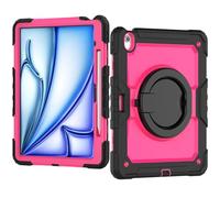 Étui de Protection Complet Compatible avec iPad Air 13 Pouces M2 2024 avec Porte-Crayon et Protection d'écran, Coque Robuste et Robuste en Silicone avec poignée rotative(Rose Red 2)