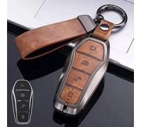 Étui de protection en alliage de zinc et cuir pour clé de voiture BYD Song Qin Han EV pour Tang DM compatible avec la fonctionnalité des boutons complets (marron)