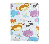 Étui de protection en cuir léger pour passeport - Pour famille, vacances, badge, vaccin, porte-cartes, portefeuille, essentiels de voyage, dessin animé, renard, panda, éléphant, bleu, multicolore, 1