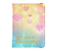 Étui de protection en cuir personnalisé pour passeport - Cœur arc-en-ciel - Faux paillettes - Étui de protection pour passeport - Ultra fin - Cœur arc-en-ciel - Faux paillettes, Paillettes en forme de