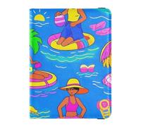 Étui de protection en cuir pour passeport bleu motif dessin animé, imperméable, pour voyage, protection contre les vaccins, badge, carte de vaccin, portefeuille ultra fin, Bleu Beach Party dessin