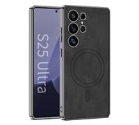 Étui de protection en cuir pour Samsung Galaxy S25 Ultra/S25 Plus/S25 - Pour affaires - Magnétique - Chargement sans fil - Frontière souple - Résistant aux chocs - Noir