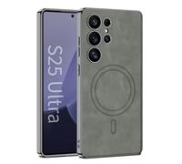 Étui de protection en cuir pour Samsung Galaxy S25 Ultra/S25 Plus/S25 - Pour affaires - Magnétique - Chargement sans fil - Frontière souple - Résistant aux chocs - Gris - S25 Plus