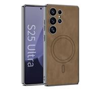 Étui de protection en cuir pour Samsung Galaxy S25 Ultra/S25 Plus/S25 - Pour affaires - Magnétique - Chargement sans fil - Frontière souple - Résistant aux chocs - Marron