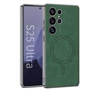 Étui de protection en cuir pour Samsung Galaxy S25 Ultra/S25 Plus/S25 - Pour affaires - Magnétique - Chargement sans fil - Frontière souple - Résistant aux chocs - Vert - S25 Ultra