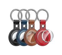 Étui de protection en cuir PU pour AirTags Apple, lot de 4, noir, bleu, marron, rouge