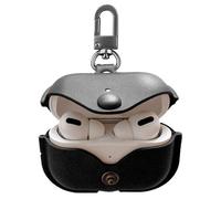 Étui de protection en cuir véritable compatible avec Apple AirPods Pro 2, housses de chargement sans fil avec crochet porte-clés