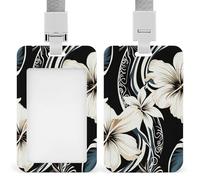 Étui de protection en plastique rigide pour badge, cartes de crédit, cartes de crédit et cartes de proximité Motif fleurs hawaïennes Noir et blanc