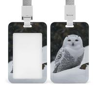 Étui de protection en plastique rigide pour badge de bureau, carte d'identité, cartes de crédit et cartes de proximité Motif chouette des neiges