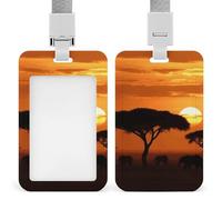 Étui de protection en plastique rigide pour badge de bureau, carte d'identité, cartes de crédit et cartes de proximité Motif savane africaine Coucher de soleil