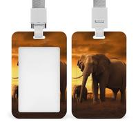 Étui de protection en plastique rigide pour badge parent-enfant Motif éléphant coucher de soleil