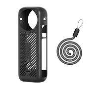 Etui de protection en silicone avec capuchon d'objectif l'appareil photo pour Insta 360 X4, peau anti-rayures et protectrice, housse de protection avec corde de suspension pour le cou (Noir)