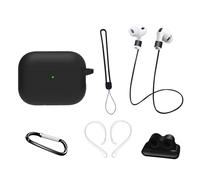Étui de Protection en Silicone Compatible avec Apple AirPods Pro 3e Génération (2025): Kit D'accessoires AIYAAIYA 6 en 1 avec Support pour Montre, Porte-Clés, Cordon Anti-Perte (Noir)