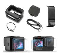 Étui de protection en silicone noir pour Go Pro Hero 12/Hero 11/Hero 10/Hero 9 - Coque latérale de batterie, protecteurs d'écran, capuchons d'objectif et lanière pour Go Pro Hero 12/11/10/9 - Kit