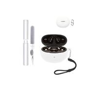 Étui de protection en silicone pour écouteurs QCY MeloBuds N70 - Résistant aux chocs, toergy imperméable, doux et durable, avec cordon, porte-clés et outil de nettoyage, blanc cassé
