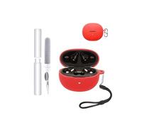 Étui de protection en silicone pour écouteurs QCY MeloBuds N70 - Résistant aux chocs, toergy imperméable, doux et durable, avec cordon, porte-clés et outil de nettoyage, rouge