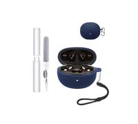 Étui de protection en silicone pour écouteurs QCY MeloBuds N70 - Résistant aux chocs, toergy imperméable, doux et durable, avec cordon, porte-clés et outil de nettoyage, bleu