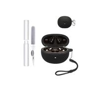 Étui de protection en silicone pour écouteurs QCY MeloBuds N70 - Résistant aux chocs, toergy imperméable, doux et durable, avec cordon, porte-clés et outil de nettoyage, noir