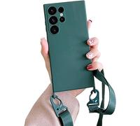 Étui de Protection en Silicone Souple pour Samsung Galaxy S23 Ultra avec Cordon de Suspension Tendance (Vert armée)
