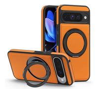 Étui de protection fin en cuir magnétique pour Google Pixel 9, compatible avec MagSafe, rotation à 360°, réglable, anti-choc, orange
