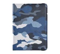 Étui de protection imperméable en cuir camouflage bleu et blanc pour le voyage pour le voyage pour les vaccins - Étui de protection pour passeport - Portefeuille pour femme - Ultra fin