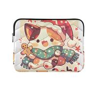 Étui de protection léger à 360° pour ordinateur portable de 33 à 14 pouces - Étui matelassé avec fermeture éclair pour homme et femme - Motif chat en pain d'épices de Noël blanc - Taille M