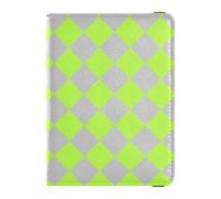 Étui de protection léger en cuir pour passeport - Motif écossais - Jaune, vert et gris