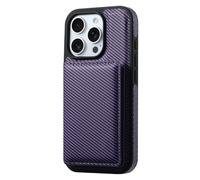 Étui de protection magnétique pour iPhone 16 Pro Max/16 Pro/16 Plus/16 - En cuir de carbone - Portefeuille de recharge sans fil - Amovible - Violet - 16 Pro Max
