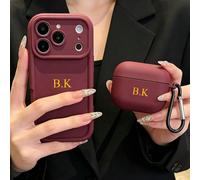 Étui de protection minimaliste doux bordeaux et noir pour écouteurs sans fil, compatible avec Pro 1/2, 3/Pro, 13/14/15/16/17 Pro Max, housse de protection intégrale, accessoire de téléphone mode DIY c