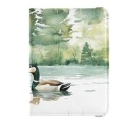 Étui de protection personnalisable en cuir coloré pour passeport et étang de natation - Étui de protection pour documents - Accessoires ultra fins, animaux canards nagent étang coloré, 1 size