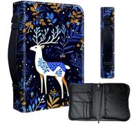 Étui de protection pour bibles de 24,1 x 17 cm - Cuir PU imperméable avec fermeture éclair, poignée et porte-stylo - Cadeau chrétien pour homme et femme, forêt bleue et cerf blanc