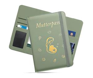 Étui de protection pour carnet de maternité en cuir synthétique avec 9 compartiments pour ranger cartes d'assurance, échographies, carnet de vaccination des mères, vert