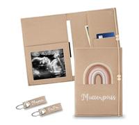 Étui de protection pour carnet de maternité, format A5, en feutre, avec 2 porte-clés, poche intérieure et élastique, pour ranger des échographies, carnet de vaccination, beige