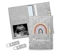 Étui de protection pour carnet de maternité, format A5, en feutre, avec 2 porte-clés, poche intérieure et élastique, pour ranger des échographies, carnet de vaccination, gris clair