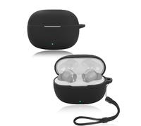 Étui de protection pour écouteurs Realme Buds T200 Lite, en silicone souple yystao avec cordon tour de cou - Doux pour la peau et durable - Noir