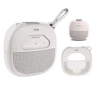 Étui de protection pour haut-parleur Bose SoundLink Micro Bluetooth par WGear, design avec poche en maille pour câble et autres accessoires, sangle élastique pour sécuriser l'appareil (blanc fumé)