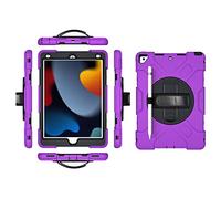 Étui de Protection pour iPad 10.2 2019/2020/2021 génération avec Film de Protection d'écran, Porte-Crayon, Support Rotatif à 360°, dragonne, béquille (Violet)