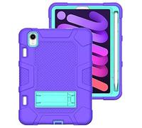 Étui de Protection pour iPad mini6 2021 avec Support, Durable, résistant aux Chocs, Coque Hybride Triple Couche, Softshell, Apple Tablet, étui en Silicone (Violet + Vert Menthe)