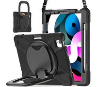 Étui de Protection pour iPad Pro 11 2022/2021/2020 et iPad Air 10,9" 2022/2020, résistant aux Chocs et Robuste avec Support Rotatif à 360°, dragonne, Porte-Stylo-Noir