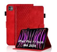 Étui de protection pour iPad Pro 11" M4 (2024) - En cuir de qualité supérieure - Avec fente pour carte de veille/réveil automatique - Support multi-angle - Rouge
