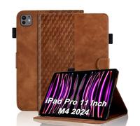 Étui de protection pour iPad Pro 11" M4 (2024) - En cuir de qualité supérieure - Avec fente pour carte de veille/réveil automatique - Support multi-angle - Marron