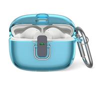 Étui de protection pour JBL Vibe Beam, boîtier de verrouillage de sécurité en TPU transparent MOWYEOK compatible avec les écouteurs JBL Vibe Beam/JBL Wave 200TWS, avec mousqueton (bleu transparent)