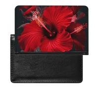 Étui de protection pour passeport avec motif fleurs d'hibiscus rouge - Protection RFID - Porte-carte d'identité - Portefeuille de voyage sécurisé pour tickets de passeport, cartes de crédit, style,