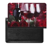 Étui de protection pour passeport avec motif roses et verres de vin rouge - Protection RFID - Porte-carte d'identité - Portefeuille de voyage sécurisé pour tickets de passeport, cartes de crédit,