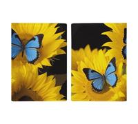 Étui de protection pour passeport avec motif tournesols jaunes et papillons bleus pour homme et femme