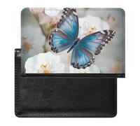 Étui de protection pour passeport avec papillon bleu sur fleur - Blocage RFID - Porte-carte d'identité - Portefeuille de voyage sécurisé pour passeport, tickets, cartes de crédit, style, taille